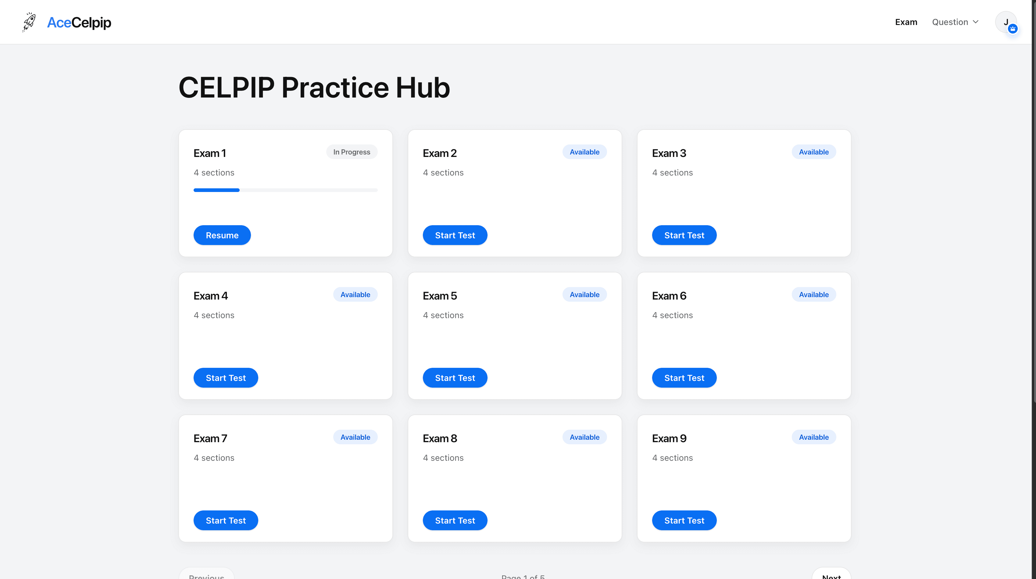 Grid of CELPIP practice exams