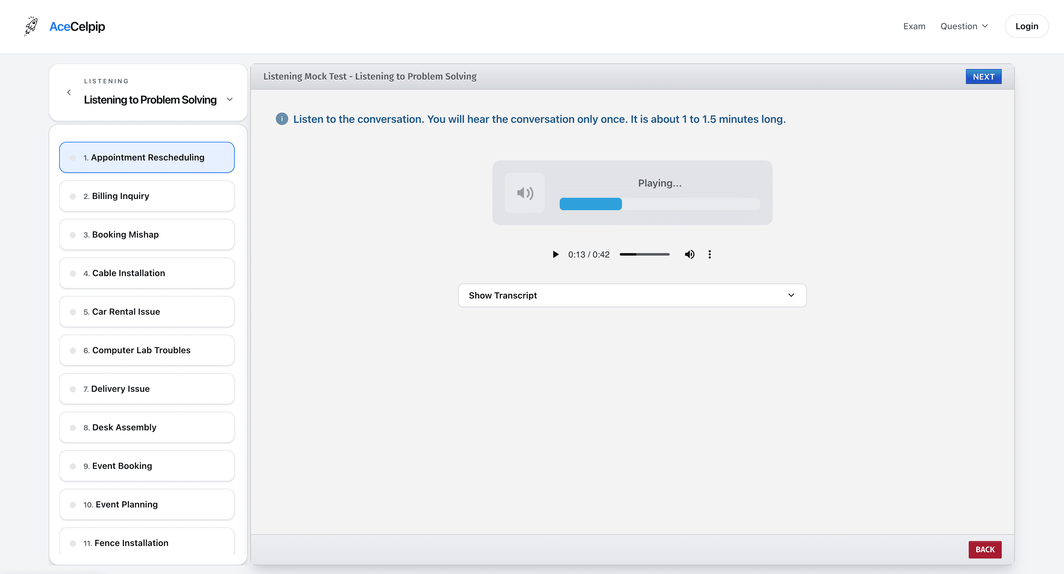 CELPIP exam interface replica